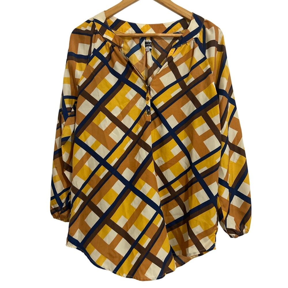 Mud Pie Long Sleeve Tunic Top Women's Small 1970 Retro Style